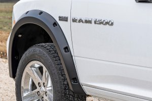 Ram 1500 Classic Fender Flares - Rough Country - Pocket with Simulated Riveted Look - Brilliant Black - '19-'23